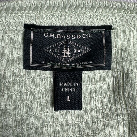 GH Bass Womens Large Light Green Shirt Top Textured Henley Long Sleeve T-Shirt - Picture 4 of 9